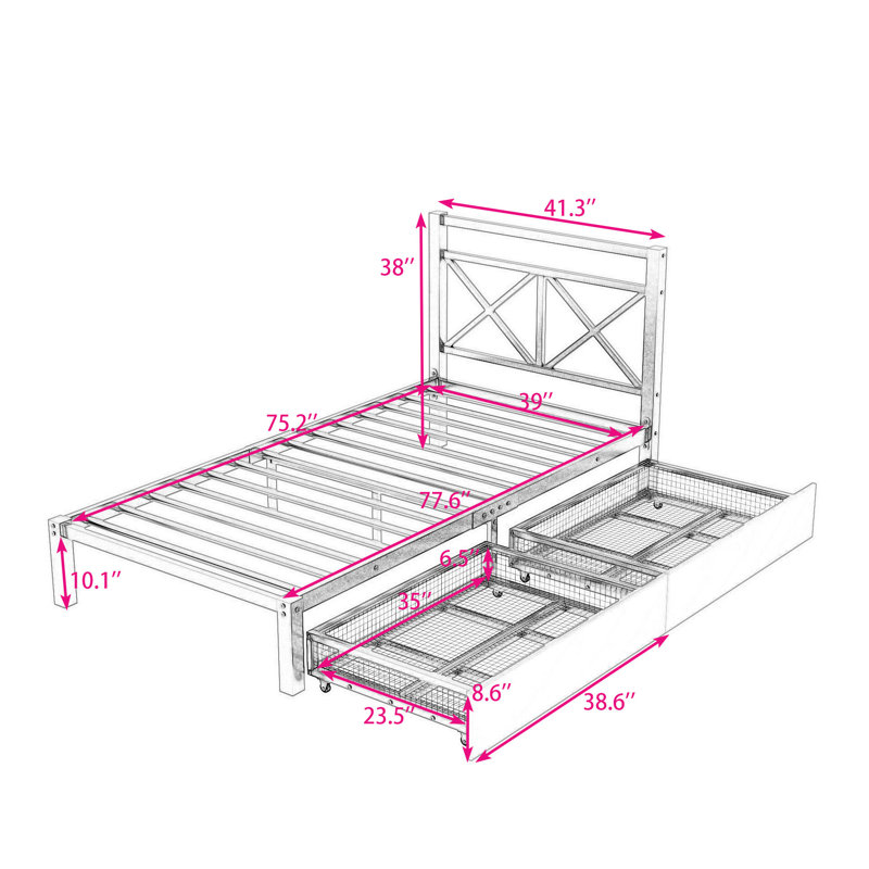 Gracie Oaks Yerika Two Drawers Metal Platform Bed with Headboard Wayfair